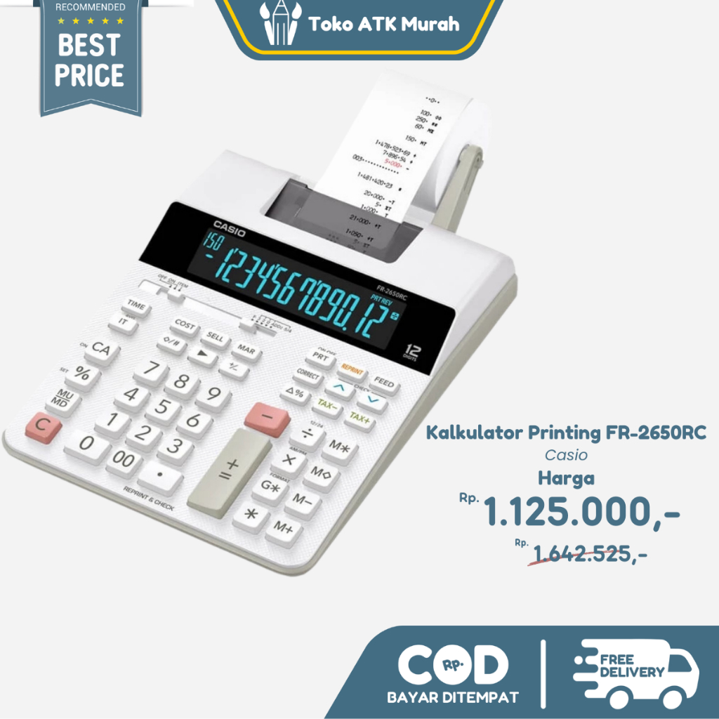 

Printing Calculator Casio FR-2650RC – Kalkulator Printing 12 Digit | Cetak Struk Otomatis Original