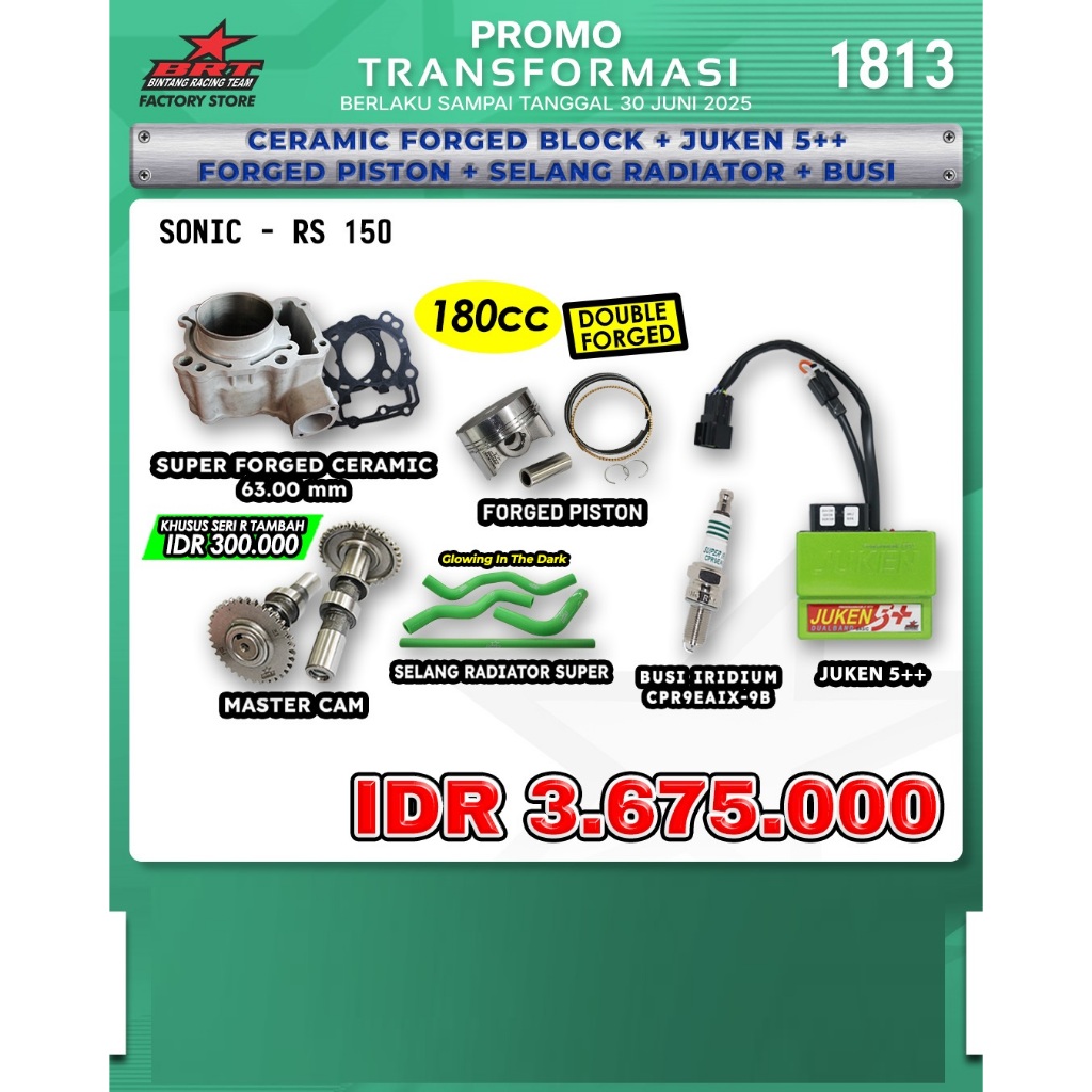 PAKET BLOK PISTON 63.00 MM MASTERCAM SELANG RADIATOR ECU JUKEN BUSI IRIDIUM SONIC RS 150 BRT BINTANG