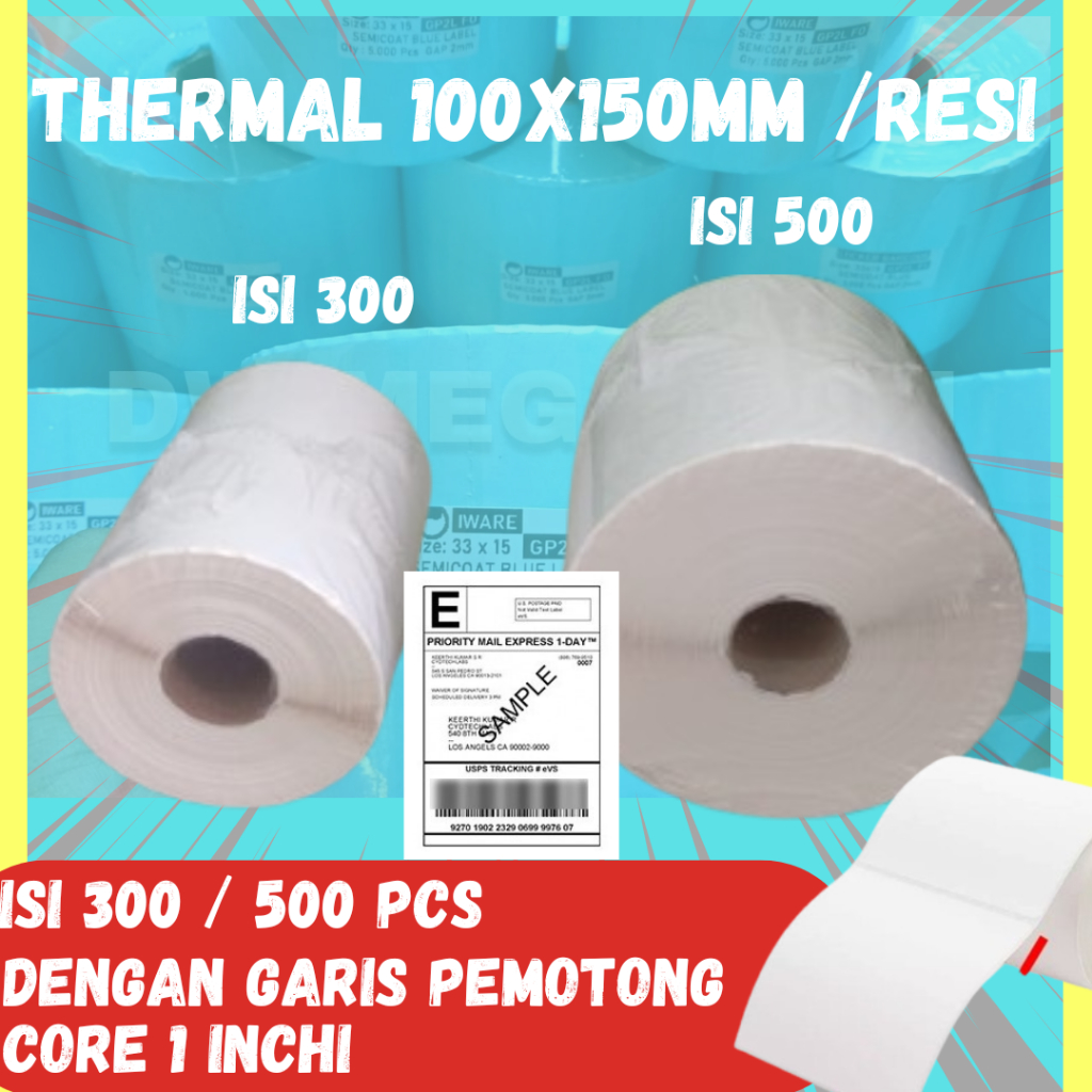 

LABEL THERMAL 100x150 A6 /BARCODE / RESI STICKER DIRECT THERMAL 100x150 mm ISI 300/500 pcs PCS