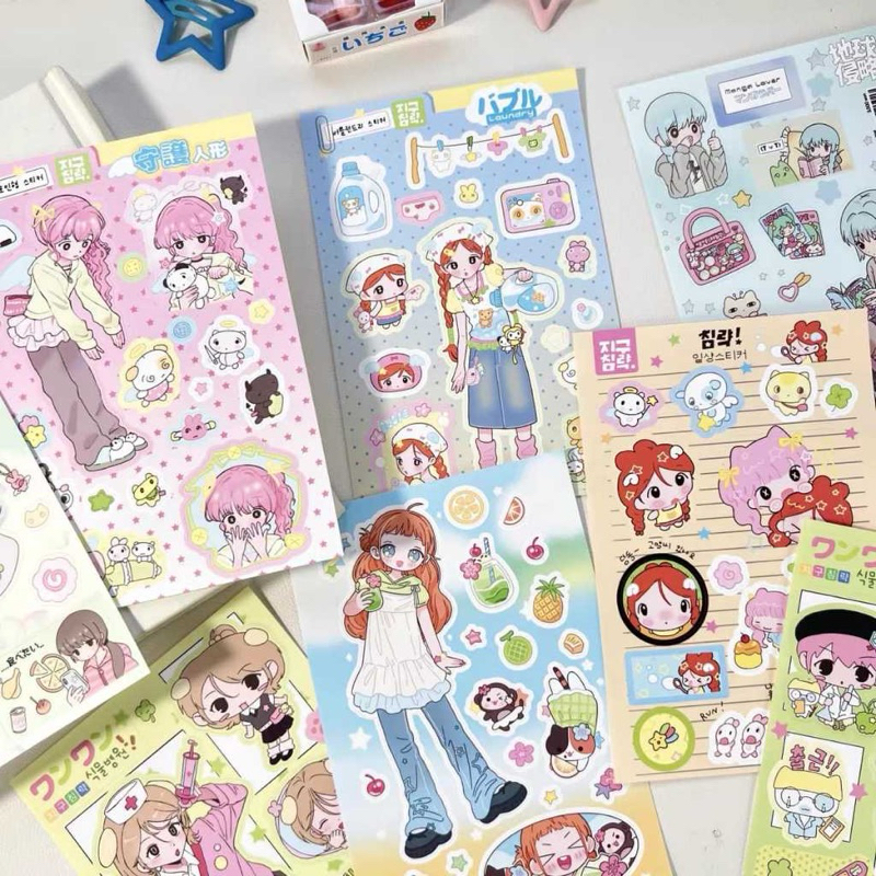 

1 lembar sheet Cartoon girl character stickers ins Korean cute girl