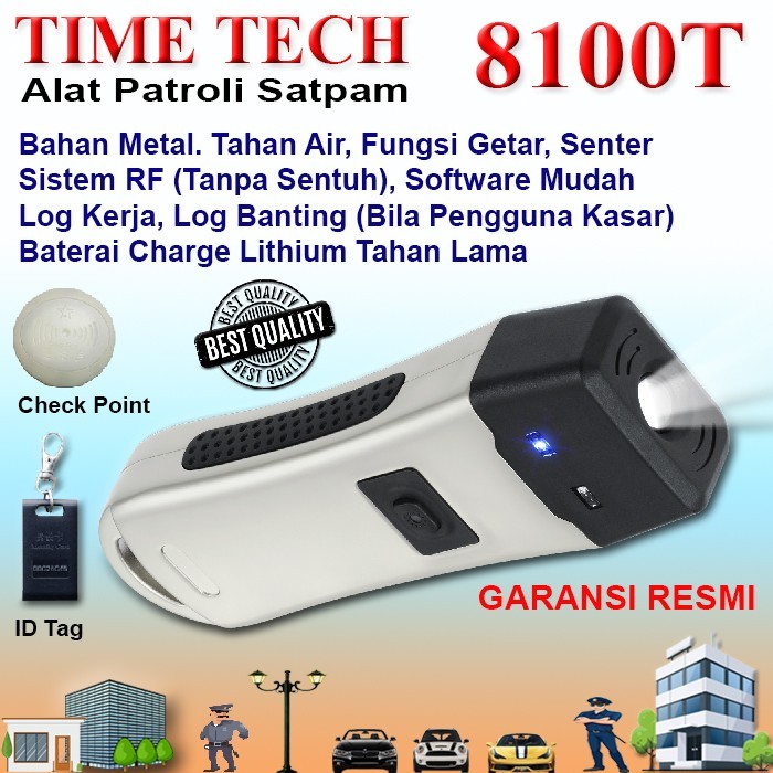 TIME TECH 8100T Alat Patroli Satpam, Metal Tahan Air Garnsi Resmi