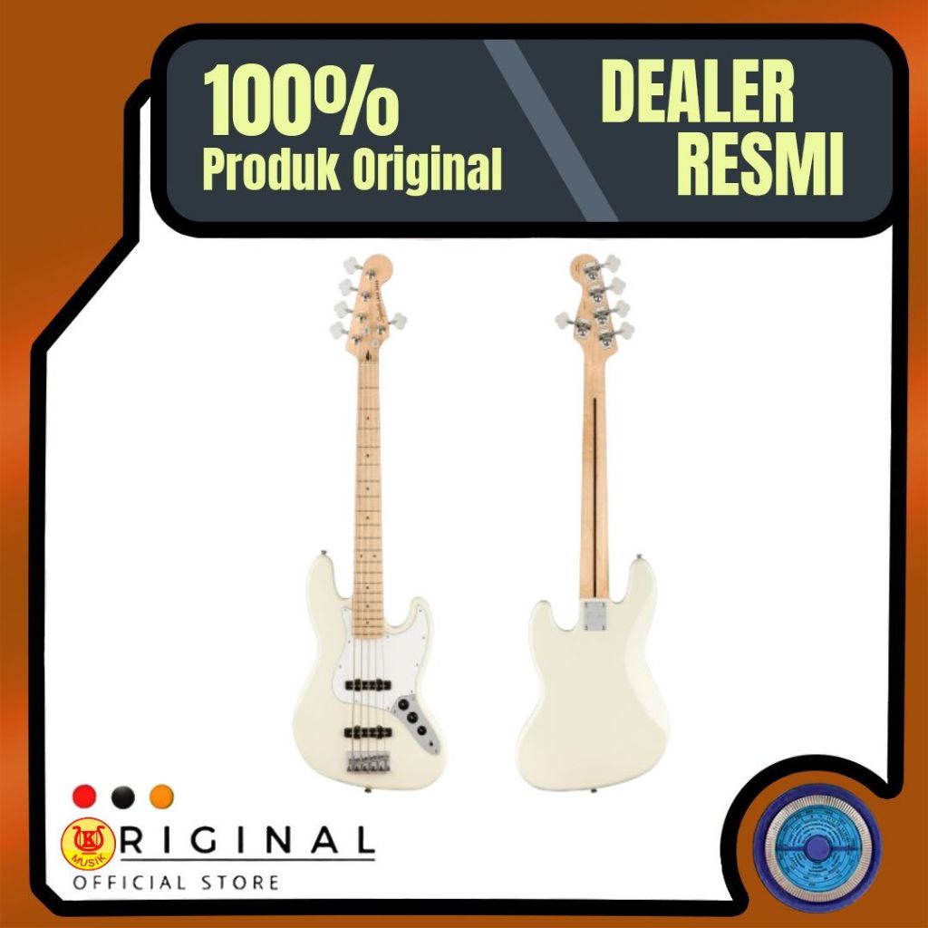 Squier Affinity Series Jazz Bass V-5 String Electric Bass Guitar, Maple FB, Olympic White