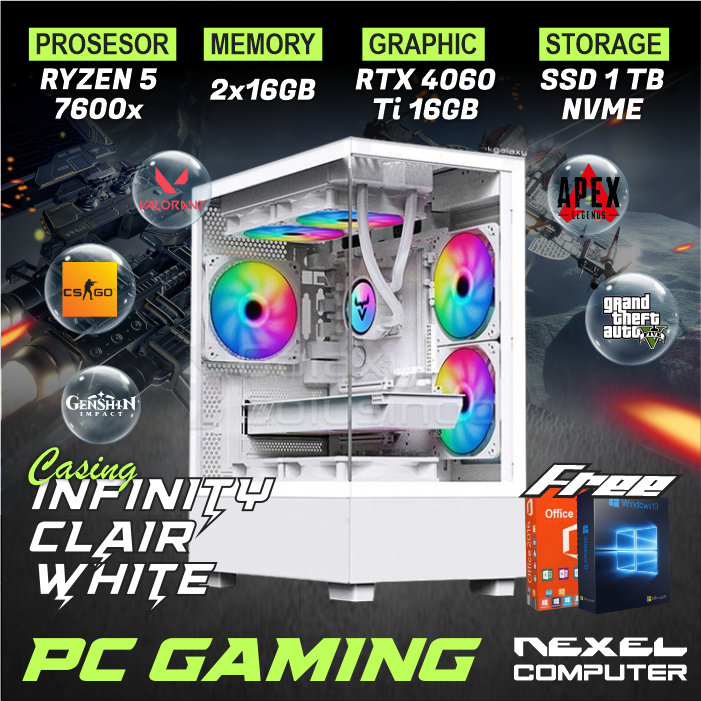 PC Gaming - Ryzen 5 7600X - RTX 4060 Ti 16GB - SSD 1TB NVME - AIO - 32GB RAM DDR5
