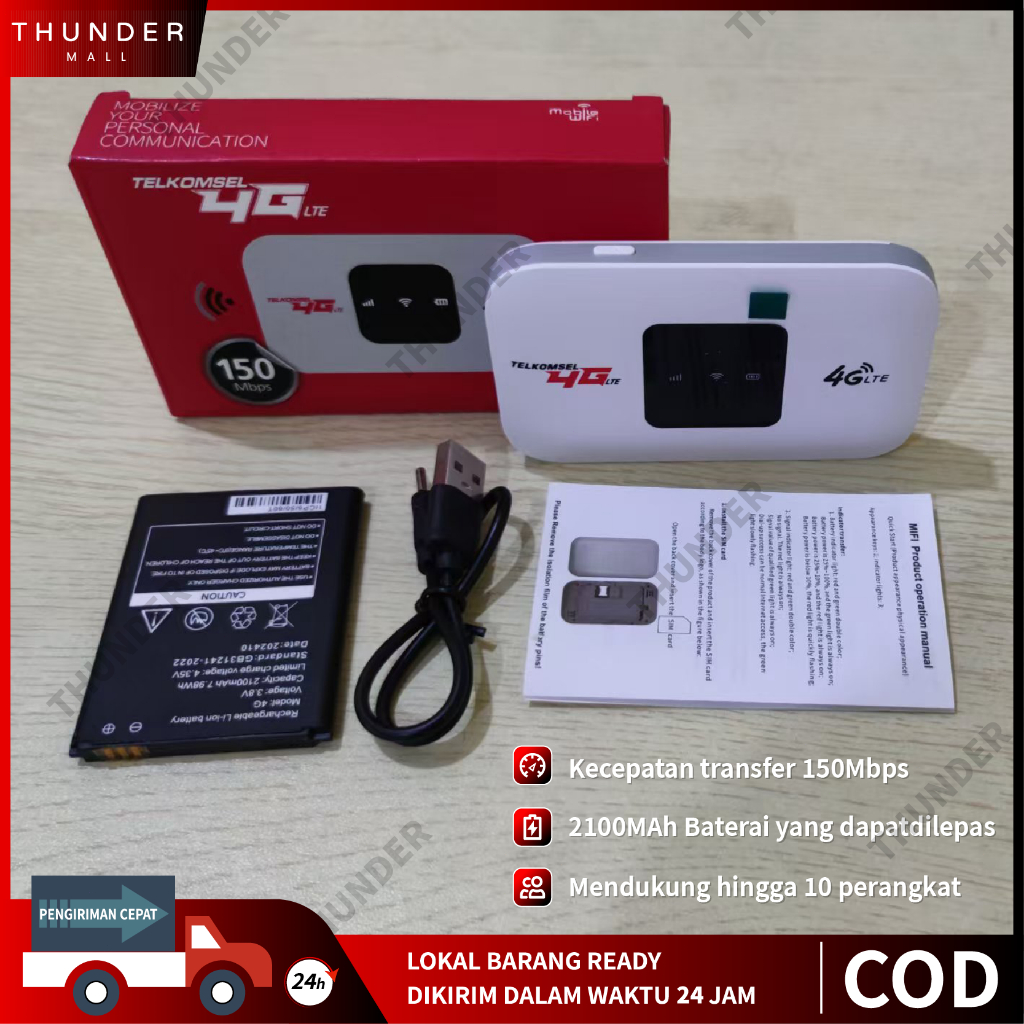 MODEM MIFI WIFI 4G 150MBPS WiFi Seluler Portabel untuk PC Laptop Ponsel Support 3G dan 4G Semua Oper