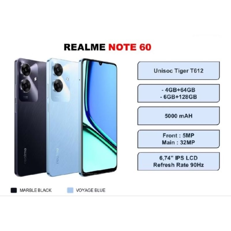 HP Realme Note 60 Ram 4GB/64GB - 6/128GB - hp bergaransi resmi - hp model terbaru - hp viral - hp te