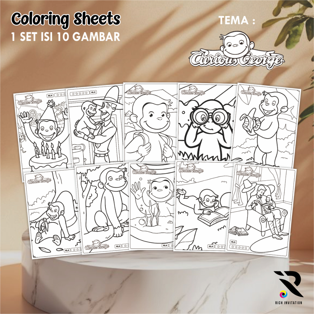 

[TEMA CORIOUS GEORGE] KERTAS GAMBAR UNTUK ANAK - LEMBAR MEWARNAI ANAK 1 SET ISI 10 LEMBAR GAMBAR