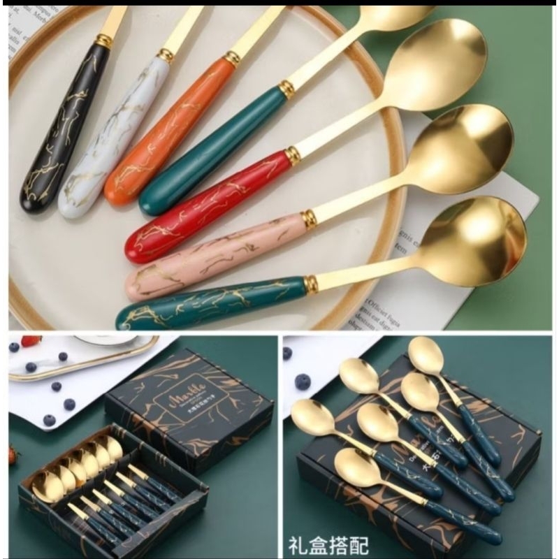 SENDOK SET MOTIF MARBLE KOREA S / STEEL ISI 6 BH