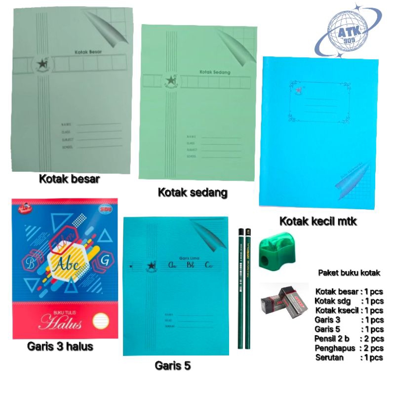 

Paket Buku Kotak, Besar , Sedang , Kecil , Garis 3, Garis 5 / 10pcs