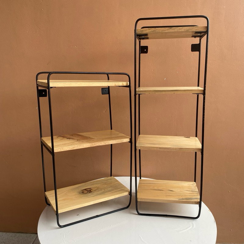 Rak 4 Susun Besi Hitam kayu mini meja belajar dinding multifungsi rak buku rak miniatur meja