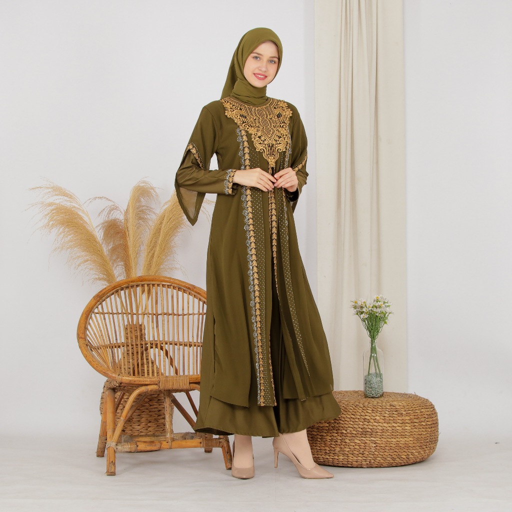 Abiyyuco TA9027 | Gamis Abaya Turkey Bahan Jersey mix Ceruty Turki Mewah Turky Hitam Putih Warna War