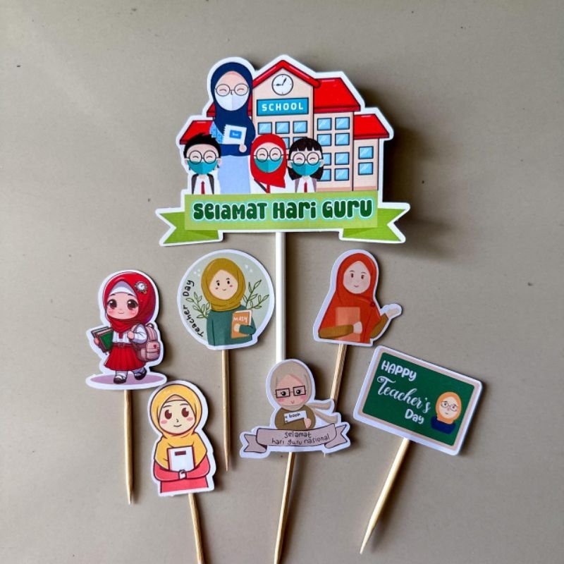 TOPPER HARI GURU HIJAB / CAKE TOPPER GURU / TOPPER KUE TEACHER DAYS / CUPCAKE TOPPER TEACHER DAYS / 