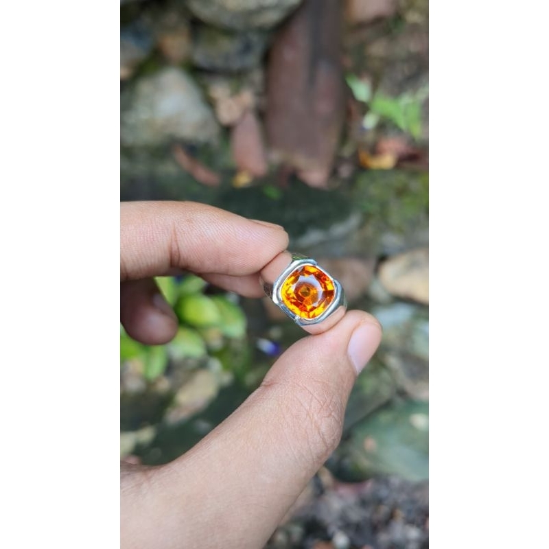 natural permata orange sapphire + sertifikat memo ring silver perak 925