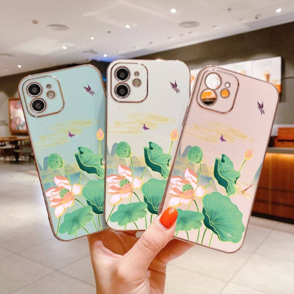 Case Fashion Glossy Mengkilap Motif Daun dan Bunga Tulip