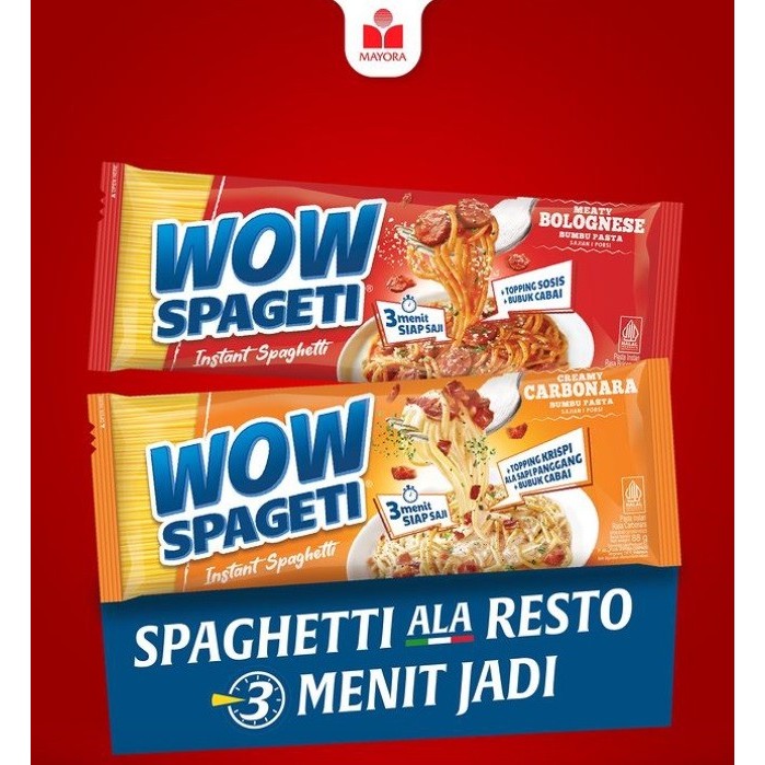 

Mayora WOW Spaghetti Instant Creamy Carbonara 88gr / Meaty Bolognaise 84gr