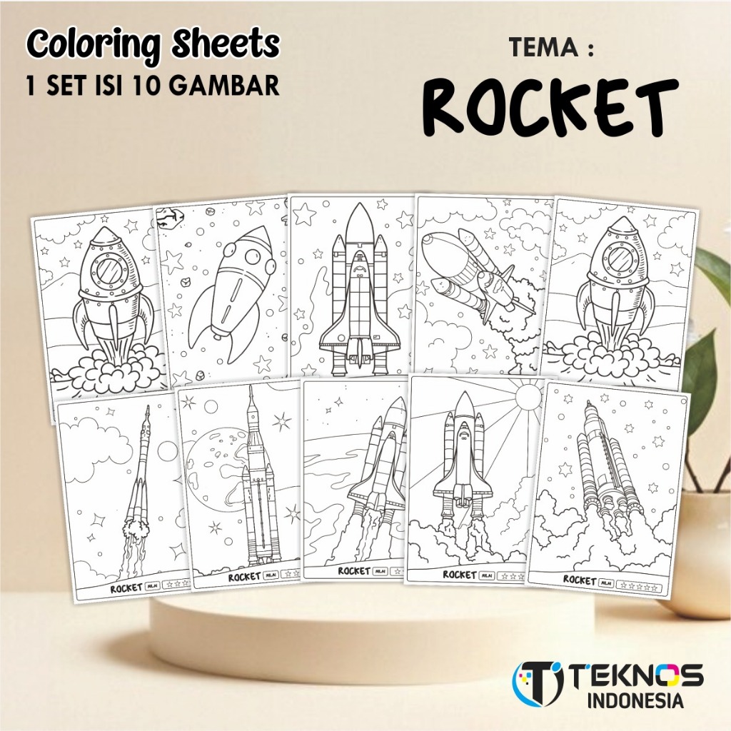 

[TEMA ROCKET] KERTAS GAMBAR UNTUK ANAK - LEMBAR MEWARNAI ANAK 1 SET ISI 10 LEMBAR GAMBAR A4