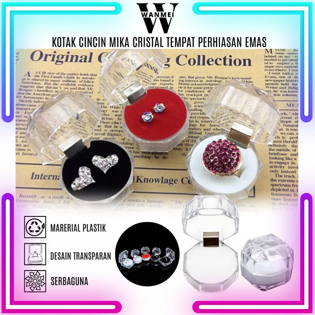 

WM Kotak Cincin Mika Cristal / Tempat Perhiasan Emas Hadiah Kado Pernihakan Lamaran Tunangan / Jewelry Ring Box