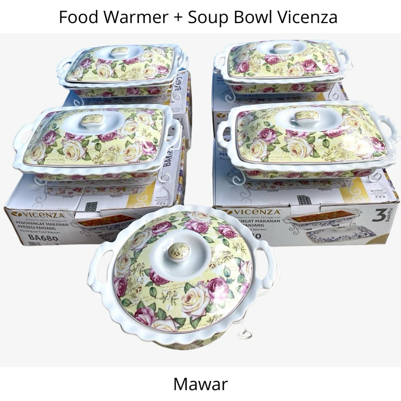 Vicenza Prasmanan Keramik + Tempat Soup Set 5 Motif Mawar / Melati / Ayana