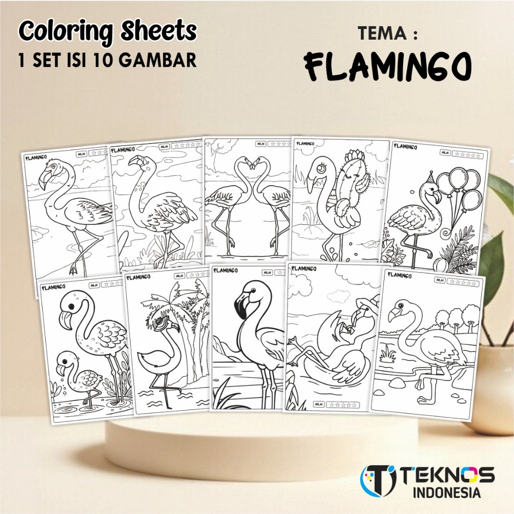 

[TEMA FLAMINGO] KERTAS GAMBAR UNTUK ANAK - LEMBAR MEWARNAI ANAK 1 SET ISI 10 LEMBAR GAMBAR A4