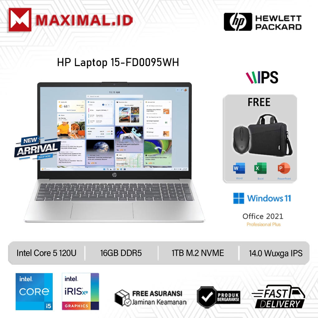 Laptop Baru HP 15 Intel Core i5 1235U Ram 16GB 1TB SSD 15.6 FHD IPS Windows 11 Home Original