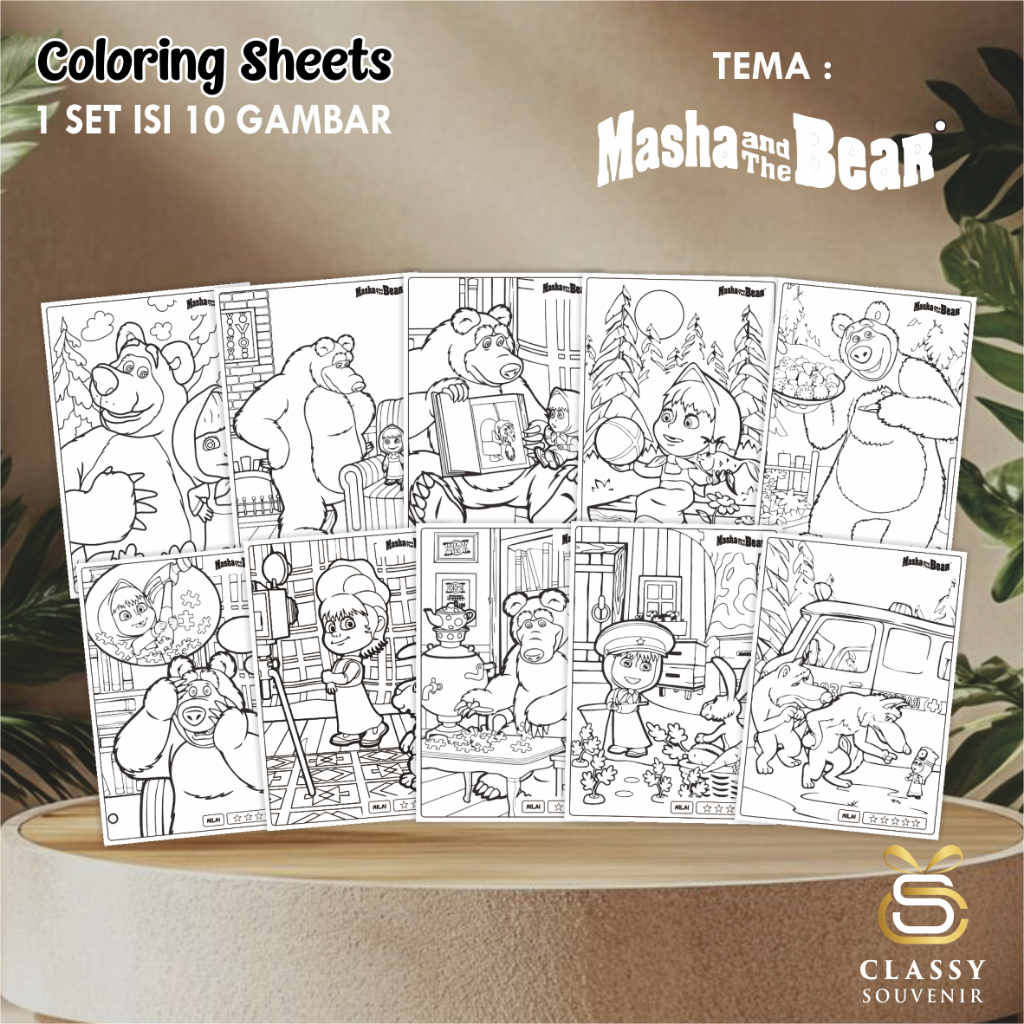 

LEMBAR GAMBAR MEWARNAI ANIMASI ANAK - KERTAS MEWARNAI ANAK 1 SET ISI 10 LEMBAR GAMBAR - COLORING SHEETS FOR KIDS-MASHA AND THE BEAR