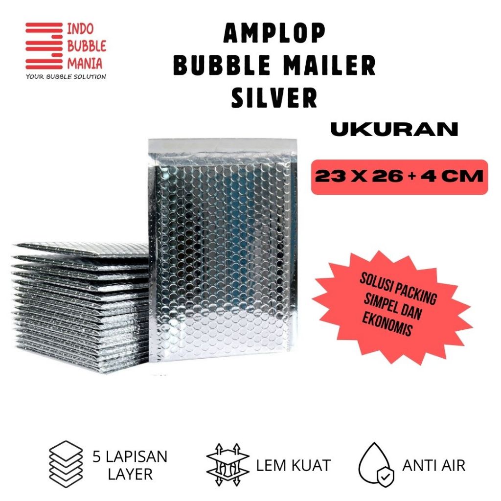 

[GROSIR] Amplop Bubble Mailer Bag Silver Metalized Ukuran 23 x 26 Murah Grosir