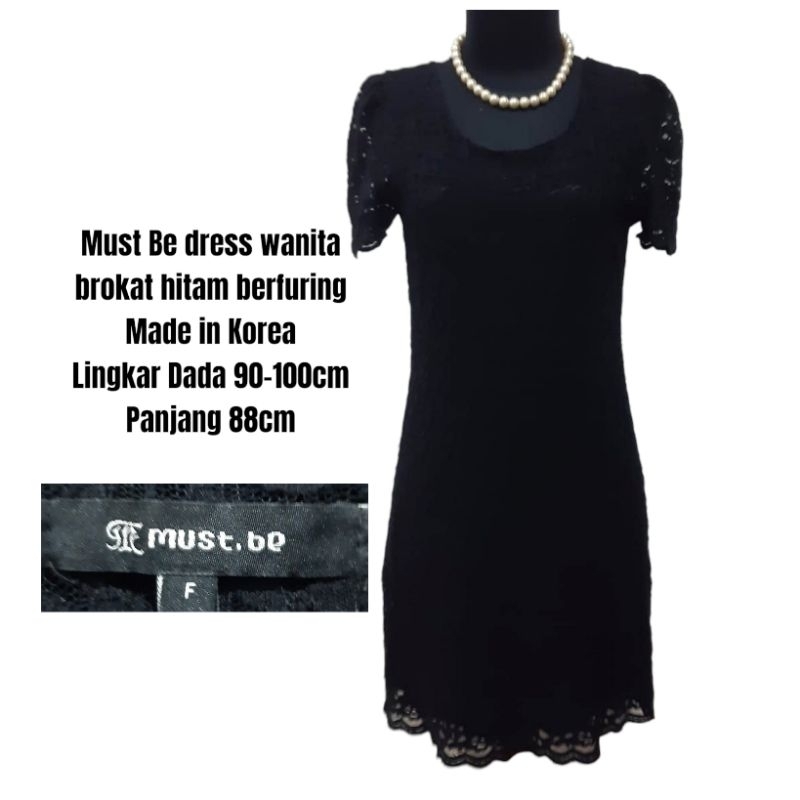 Dress wanita brokat hitam berfuring