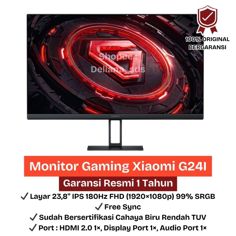 Monitor Gaming Xiaomi G24i 24" IPS 180Hz FHD 99% SRGB Garansi Resmi 1 Tahun Monitor Xiaomi G24I Moni