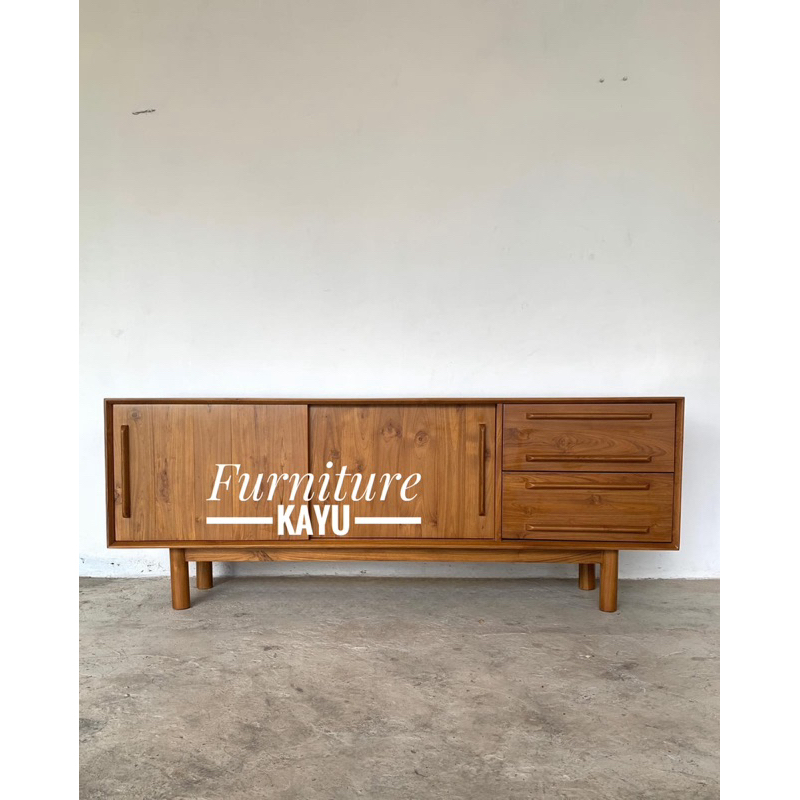 bufet retro minimalis kayu jati, bufet tv kayu jati, meja tv retro kayu jati