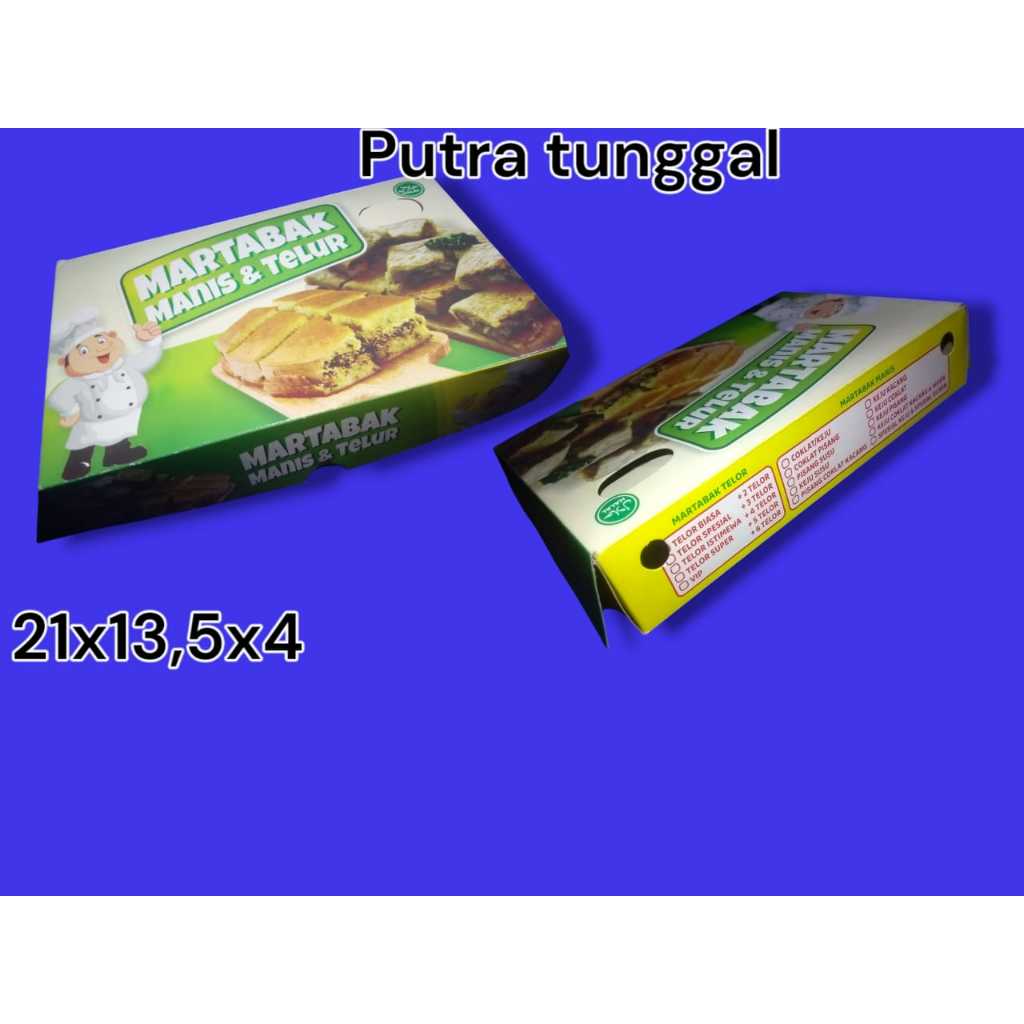 

Dus Martabak 100 Lembar / Box Martabak / Kemasan Martabak Manis & Telor / Ketebalan Kertas 230 Gsm / Ukuran 21x13,5x4cm