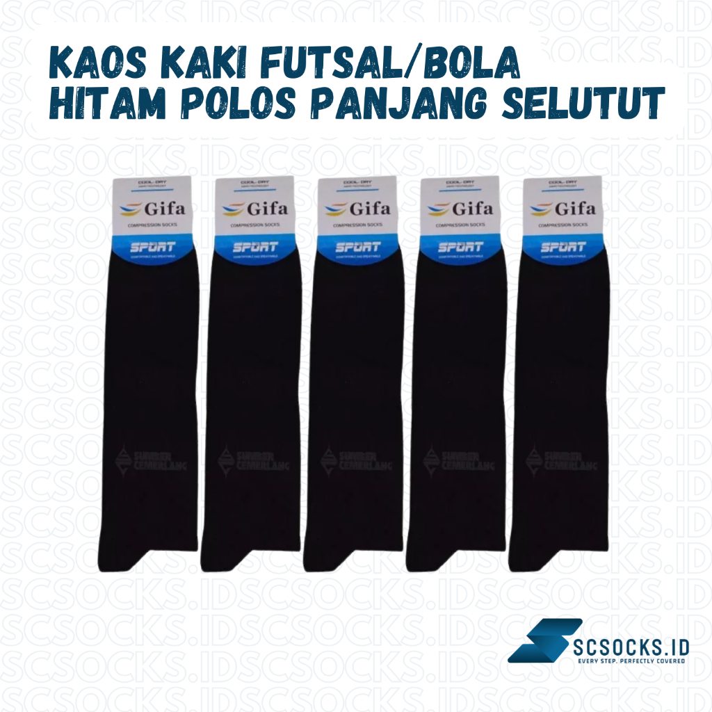 SCSocks.id - Kaos Kaki Bola Futsal Panjang Polos Hitam Dewasa Selutut