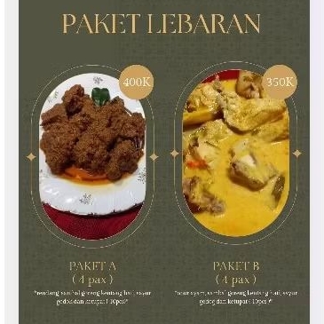 

Paket A(Rendang daging,sambal goreng ati,sayur godog,ketupat)