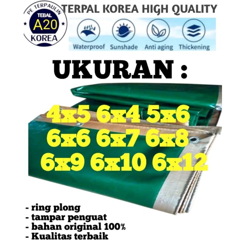 Terpal korea A20 army gold super tebel buat truck tenda dll ukuran 4x5 6x4 5x6 6x6 6x7 6x8 6x9 6x10 