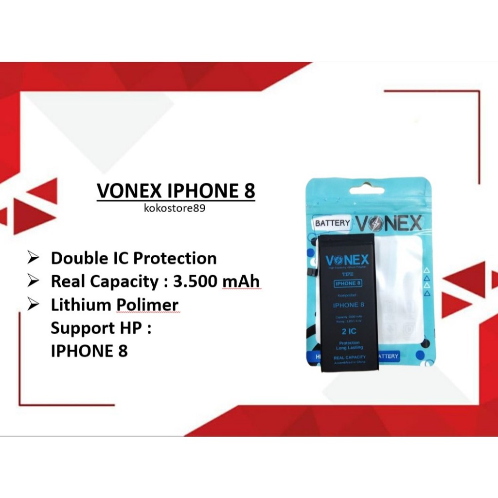 Baterai Double Power Iphone 8 Batre HP Vonex Original