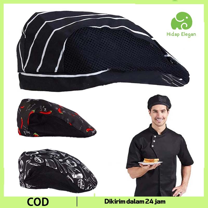 1pcs Beret Cap Topi Chef Dewasa Topi Masak Topi Dapur Masak Topi Koki Unisex Topi Chef Mesh Topi Bua