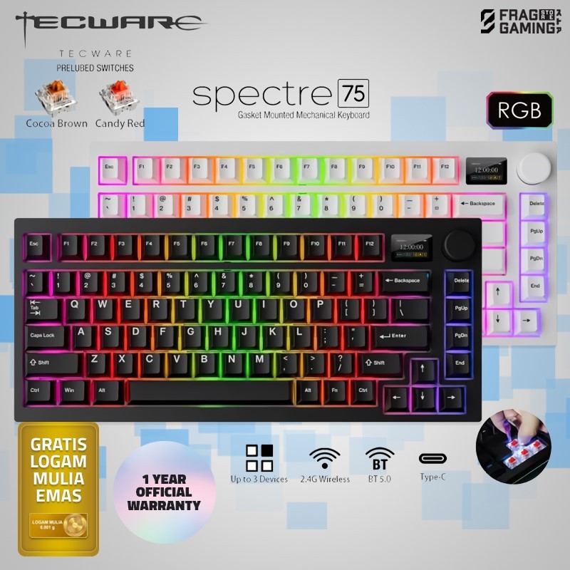 Tecware Spectre 75 / Spectre75 / Spectre Wireless Gaming Keyboard With LCD and Knob 3in1 Connection 