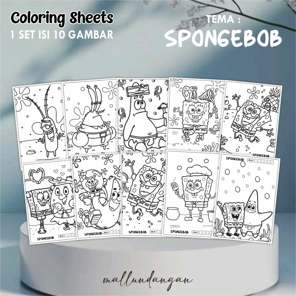 

LEMBARAN MEWARNAI ANAK A4 - KERTAS GAMBAR UNTUK ANAK TEMA SPONGEBOB - PAPER COLORING SHEETS FOR KIDS