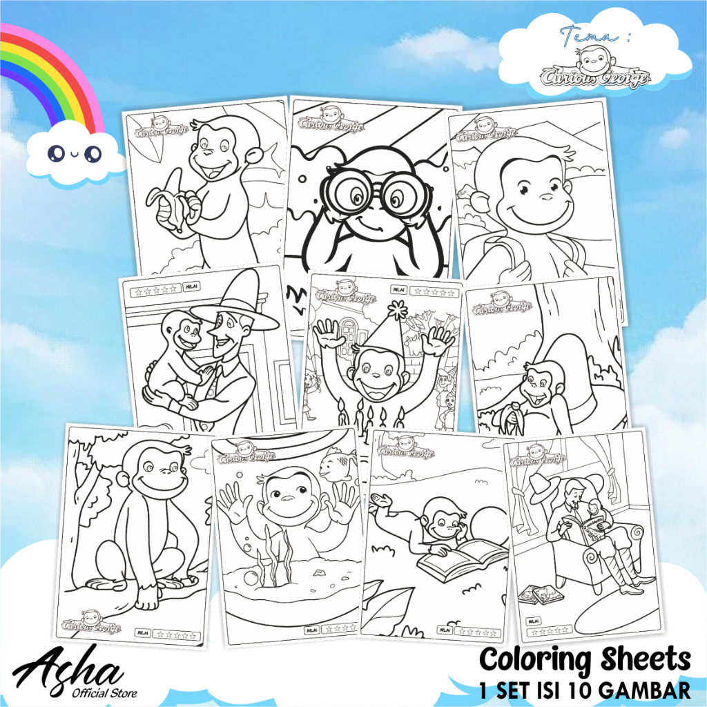 

KERTAS GAMBAR UNTUK ANAK - LEMBAR MEWARNAI ANAK 1 SET ISI 10 LEMBAR GAMBAR CURIOUS GEORGE UKURAN A5