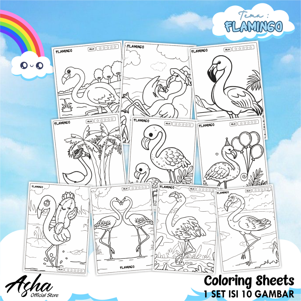 

KERTAS GAMBAR UNTUK ANAK - LEMBAR MEWARNAI ANAK 1 SET ISI 10 LEMBAR GAMBAR FLAMINGO UKURAN A5
