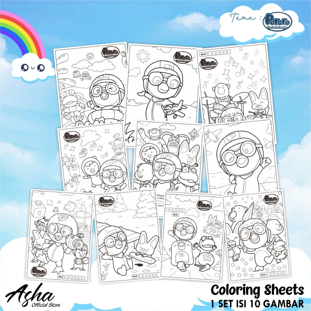 

KERTAS GAMBAR UNTUK ANAK - LEMBAR MEWARNAI ANAK 1 SET ISI 10 LEMBAR GAMBAR PORORO UKURAN A5