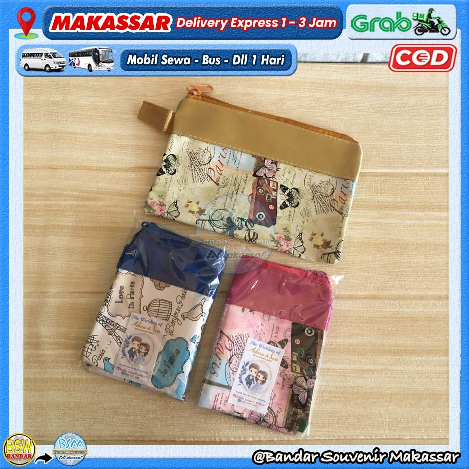 ( isi 50 pcs ) Souvenir DOMPET POUCH PARIS kemas PLASTIK Kartu Ucapan Suvenir Murah Makassar