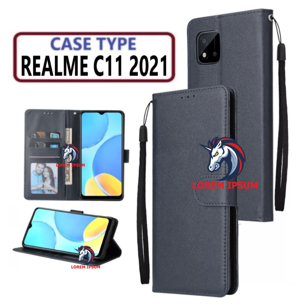LEATHER CASING REALME C11 2021 CASE KULIT FLIP WALLET LEATHER KULIT PREMIUM SARUNG BUKA TUTUP KESING