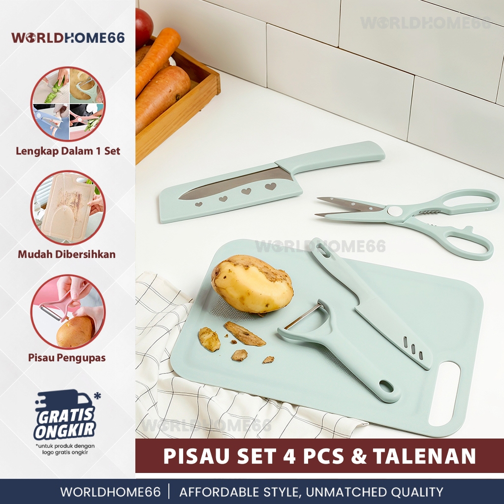 {PENGIRIMAN 24 JAM} Worldhome Pisau Dapur Set Isi 5 Pcs Pisau Set 5 Pcs Pisau Viral Set Pisau