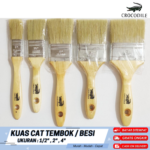 Kuas Cat Gagang Kayu CROCODILE Kuas Cat Tembok Dinding Kayu Pagar CROCODILE