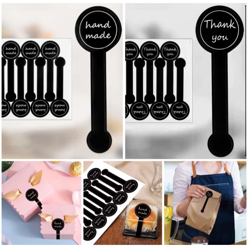

[ 50 Pcs/5 Lembar ] Stiker Segel Label THANK YOU & HANDMADE Hitam Panjang
