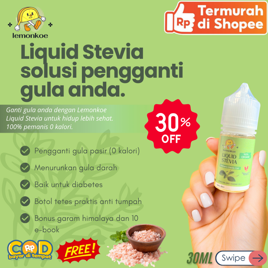 

Lemonkoe Liquid Stevia Gula Pemanis Stevia Alami 30ml baik untuk diabetes diet COD FREE garam himalaya
