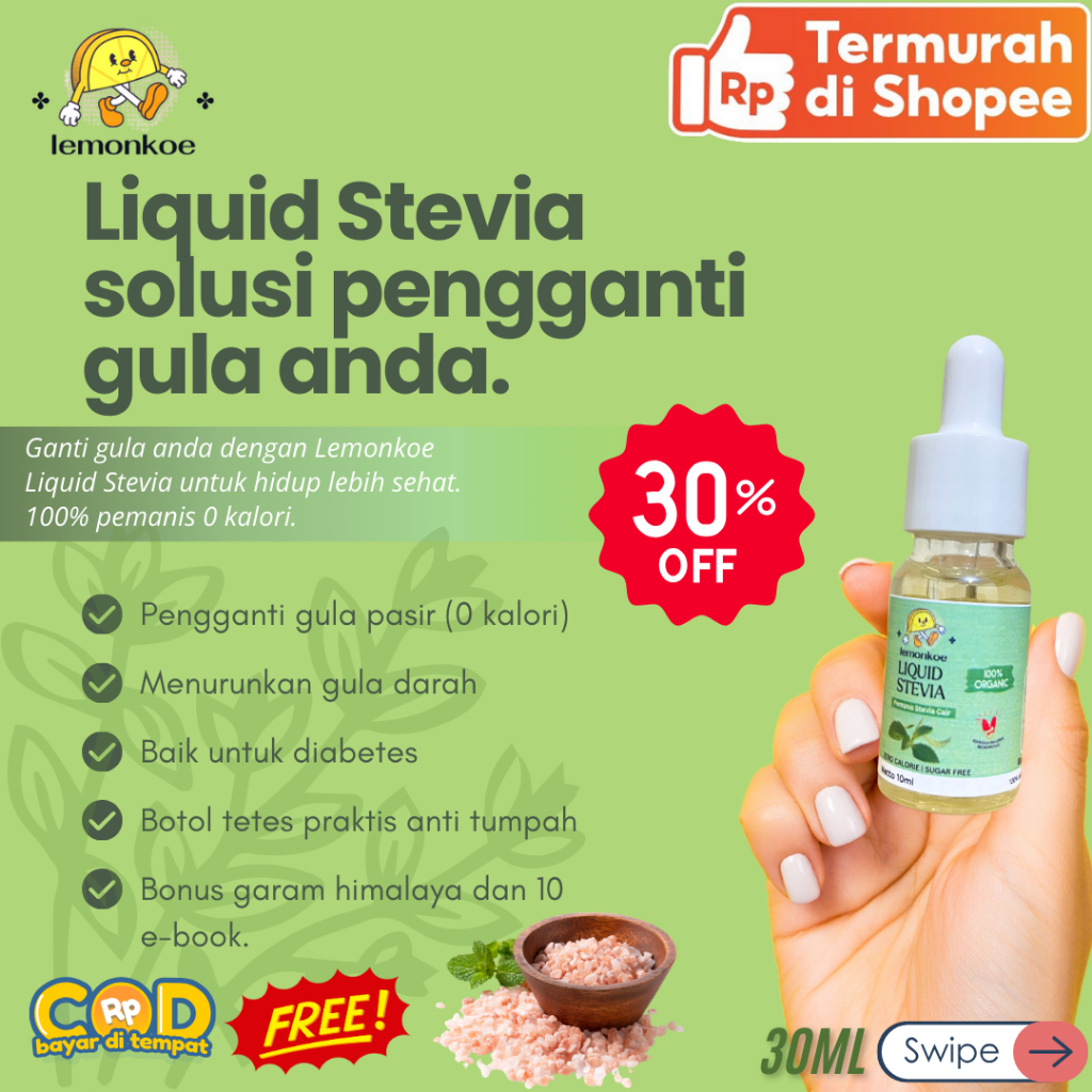 

Lemonkoe Stevia Cair Tetes 20ML/30ML Botol Kaca Gula Diet Pemanis Alami 0 kalori cocok untuk diabetes ibu menyusui bisa COD