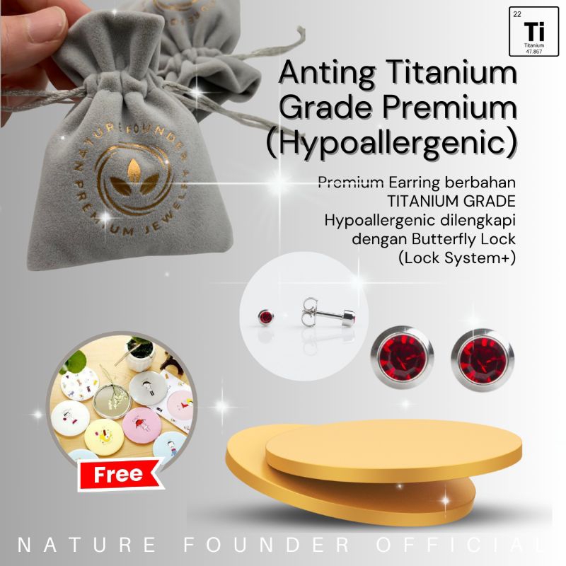 Anting Ruby Diamond Series/ Anting Hypoallergenic Nature Founder/ Anting Bayi/ Anting Anak/ Anting D