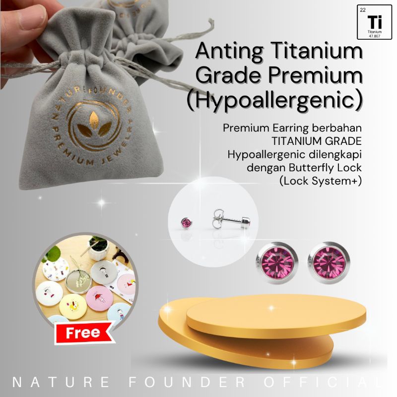 Anting Pink Diamond Series/ Anting Hypoallergenic Nature Founder/ Anting Bayi/ Anting Anak/ Anting D