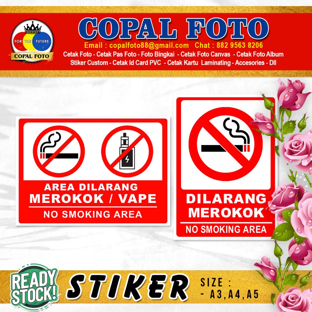 

Stiker dilarang merokok Size A4, A5, A6 stiker indor & outdor