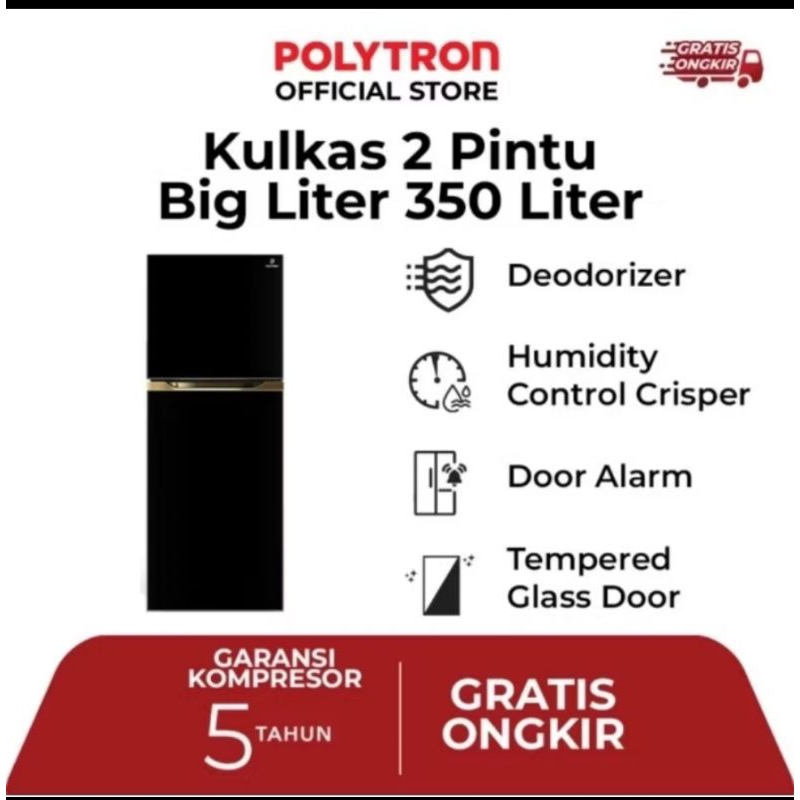 POLYTRON Kulkas 2 Pintu Belleza Big Liter 350 Liter – PRM 490X
